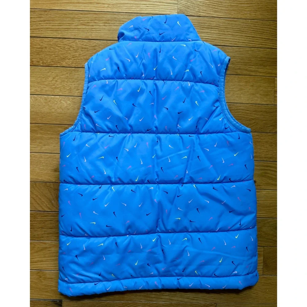 Nike Girls 3-Piece Set Puffer Vest Pink Shirt Silver Velvet Leggings Size 6 5-6Y